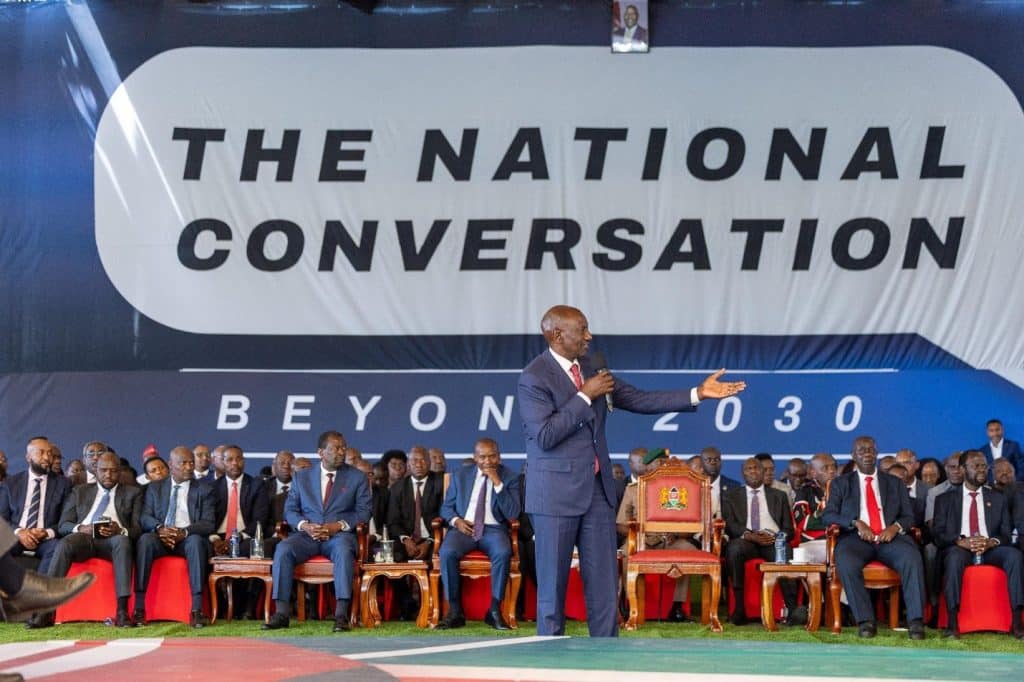 President of Kenya Dr. Wiliam Ruto addressing delegates during the official launch of The National Conversation: Beyond Vision 2030 at COMESA Grounds KICC.